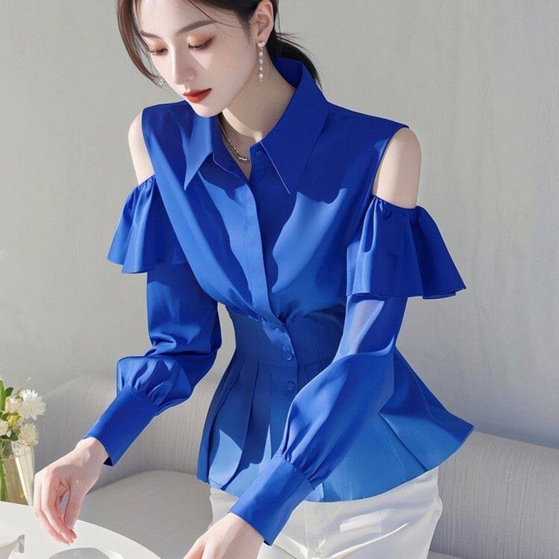 Camicetta blu royal con spalle - Women Formal Wear Stitching recensione e prezzo